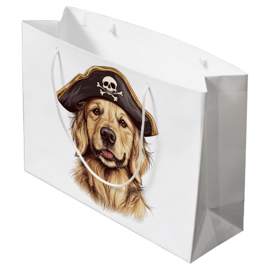 Pirate Golden Retriever Dog Skull Große Geschenktüte (Rückseite Schrägansicht)