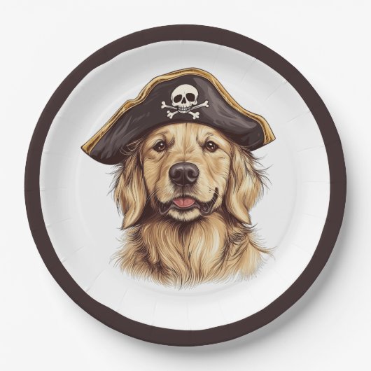 Pirate Golden Retriever Dog Skull Pappteller (Vorderseite)