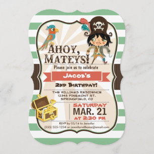 Pirate; Grüne, Orange & Braun Geburtstagspartei Einladung