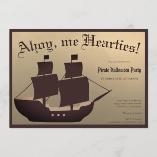 Pirate Halloween Costume Party Ship Brown Gold Einladung