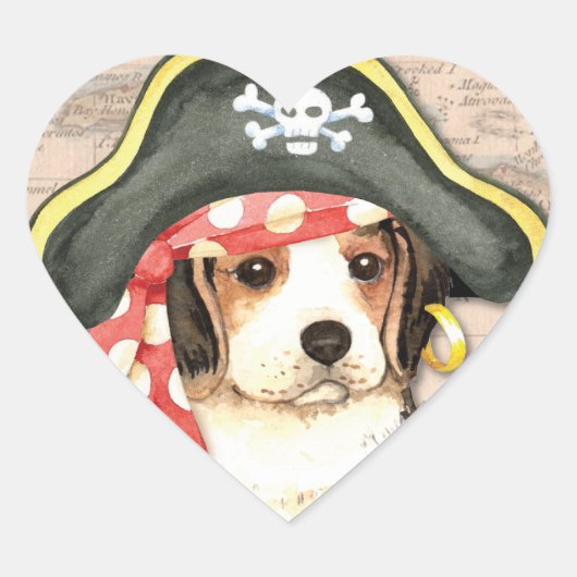 Pirate Hat Beagle Herz-Aufkleber (Vorderseite)