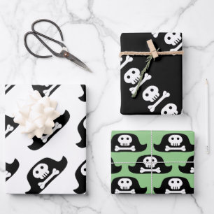 Pirate Hat Black Skull Crossbones Pattern Kinder Geschenkpapier Set