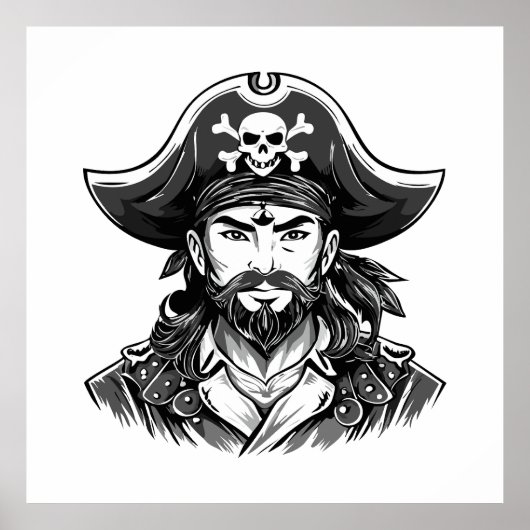 Pirate head with hat sailor and Eye Patch and Bear Poster (Vorne)