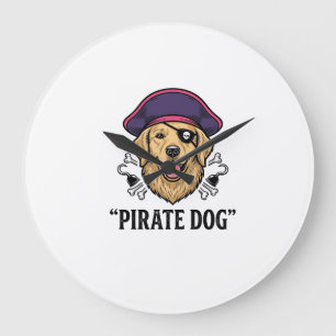 Pirate-Hund-Vintage-Stickerei-Shirt-Design_1 Große Wanduhr