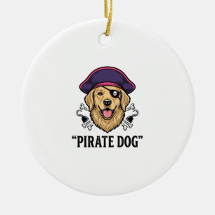 Pirate-Hund Vintage-Stickerei-Shirt-Design_1 Keramik Ornament
