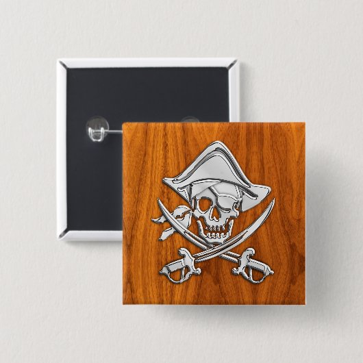 Pirate im Teak-Holzstil Button (Vorne & Hinten)