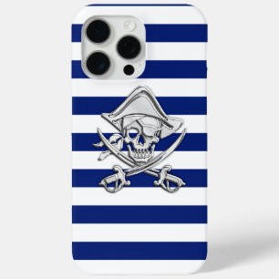 Pirate in Nautic Chrome auf Navy Stripes Print iPhone 15 Pro Max Hülle