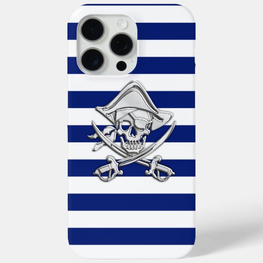 Pirate in Nautic Chrome auf Navy Stripes Print Case-Mate iPhone Hülle (Rückseite)