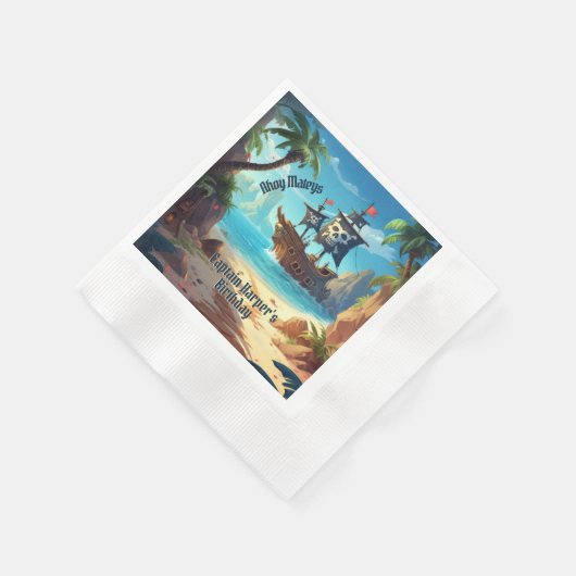Pirate Island Ship Birthday Paper Napkin Serviette (Ecke)