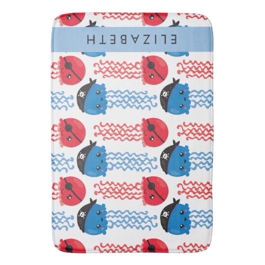 Pirate Jellyfish, Quallen Muster, Ihr Name Badematte (Vorderseite Vertikal)