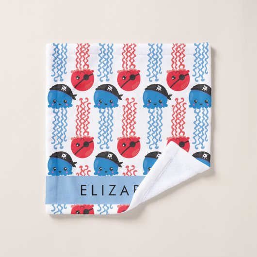Pirate Jellyfish, Quallen Muster, Ihr Name Badhandtuch Set (Waschlappen)