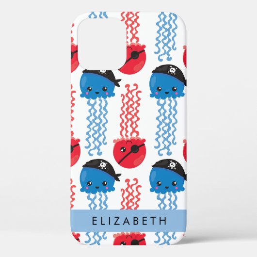 Pirate Jellyfish, Quallen Muster, Ihr Name Case-Mate iPhone Hülle (Rückseite)