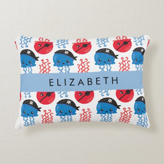 Pirate Jellyfish, Quallen Muster, Ihr Name Dekokissen (Vorderseite)