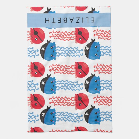 Pirate Jellyfish, Quallen Muster, Ihr Name Geschirrtuch (Vertikal)