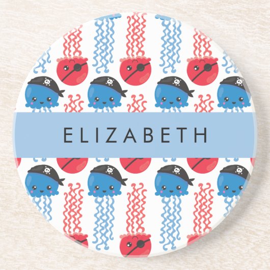 Pirate Jellyfish, Quallen Muster, Ihr Name Getränkeuntersetzer (Vorne)