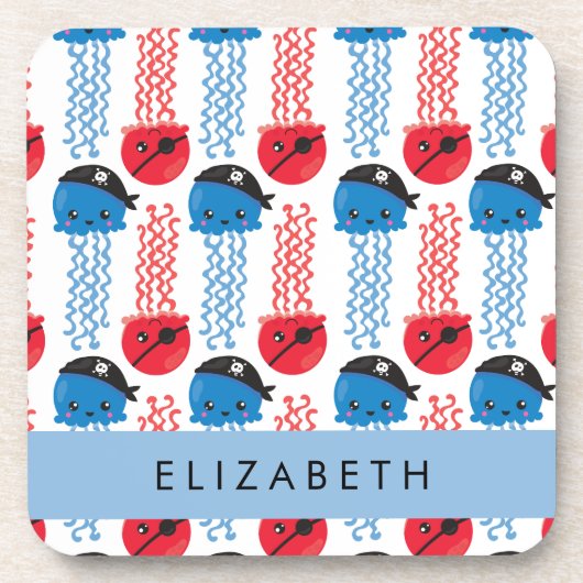 Pirate Jellyfish, Quallen Muster, Ihr Name Getränkeuntersetzer (Vorderseite)