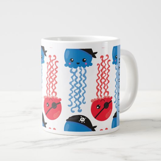 Pirate Jellyfish, Quallen Muster, Ihr Name Jumbo-Tasse (Vorderseite Rechts)