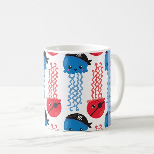 Pirate Jellyfish, Quallen Muster, Ihr Name Kaffeetasse (VorderseiteRechts)