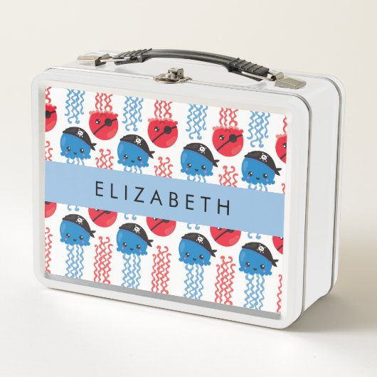 Pirate Jellyfish, Quallen Muster, Ihr Name Metall Brotdose (Vorderseite)