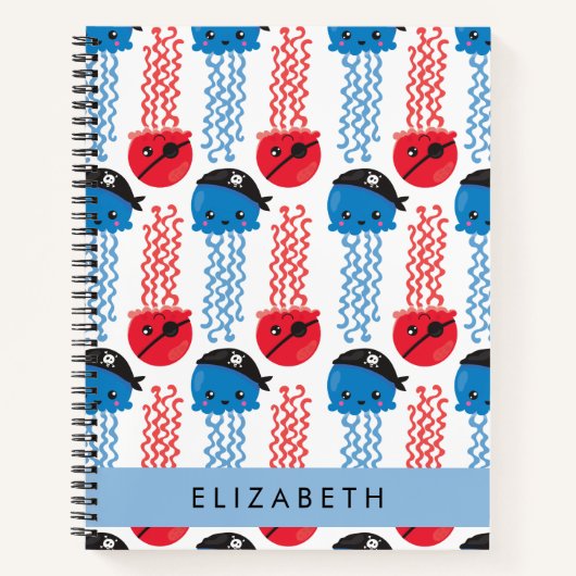 Pirate Jellyfish, Quallen Muster, Ihr Name Notizblock (Vorderseite)