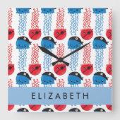 Pirate Jellyfish, Quallen Muster, Ihr Name Quadratische Wanduhr (Vorderseite)