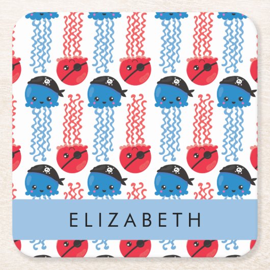 Pirate Jellyfish, Quallen Muster, Ihr Name Rechteckiger Pappuntersetzer (Vorderseite)