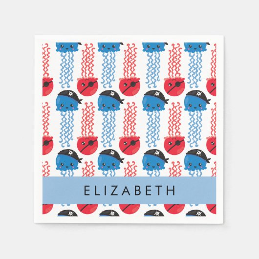 Pirate Jellyfish, Quallen Muster, Ihr Name Serviette (Vorderseite)