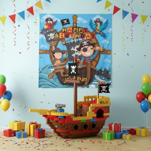 Pirate Kids Birthday Backdrop Banner Wandteppich