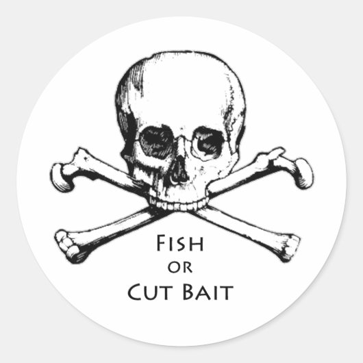 Pirate-Logo "Fish or Cut Bait" Piratenflagge Runder Aufkleber (Vorderseite)