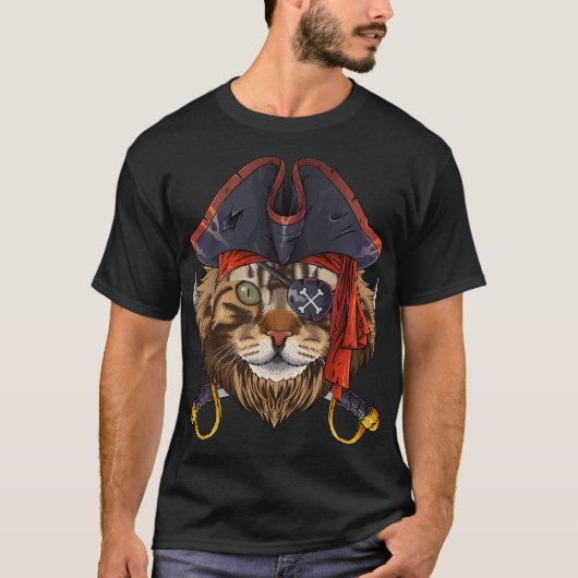 Pirate Maine Coon Piratenflagge Halloween Kostüm C T-Shirt (Vorderseite)