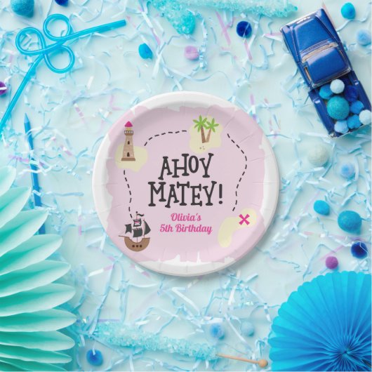 Pirate Map Pink Birthday Pappteller (Party)
