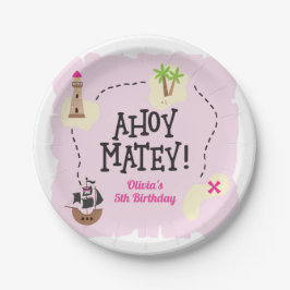Pirate Map Pink Birthday Pappteller