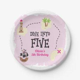 Pirate Map tauchen in fünf Pink 5. Geburtstag Pappteller