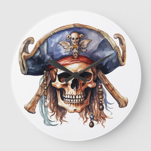 Pirate Mascot Wall Clock Große Wanduhr (Vorderseite)