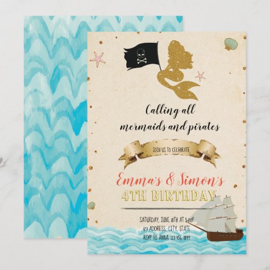 Pirate Mermaid Einladung (Vorne/Hinten)