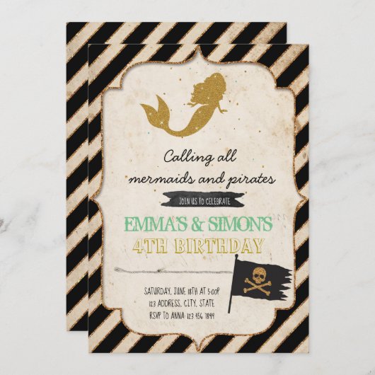Pirate Mermaid Einladung (Vorne/Hinten)