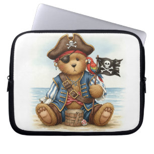 Pirate mit Papagei, Teddy und Piratenflagge von Na Laptopschutzhülle