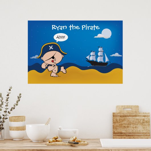 Pirate mit Schiffsdekoration für ein Kinderzimmer  Poster (Küche)