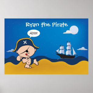 Pirate mit Schiffsdekoration für ein Kinderzimmer Poster