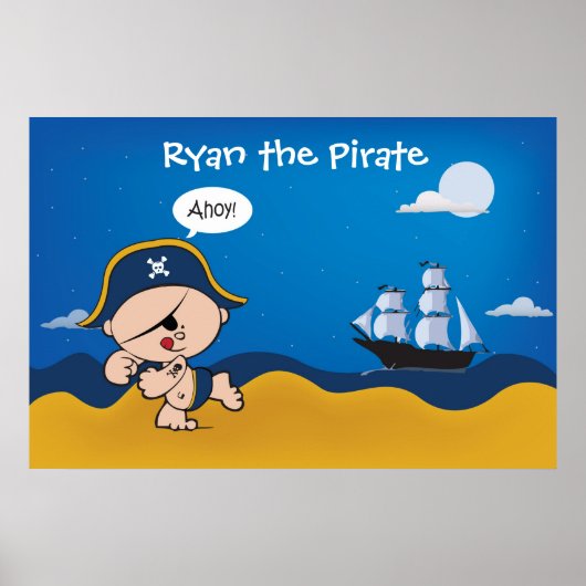 Pirate mit Schiffsdekoration für ein Kinderzimmer Poster (Vorne)