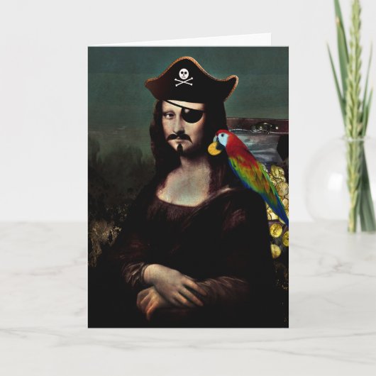 Pirate Mona Lisa mit Augenpflaster Feiertagskarte (Vorderseite)