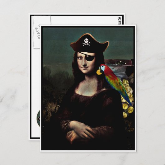 Pirate Mona Lisa mit Augenpflaster Postkarte (Vorne/Hinten)