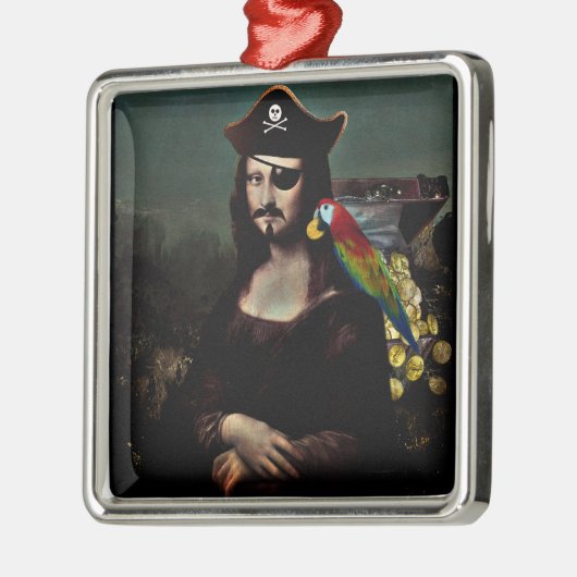 Pirate Mona Lisa with Eye Patch Ornament Aus Metall (Links)
