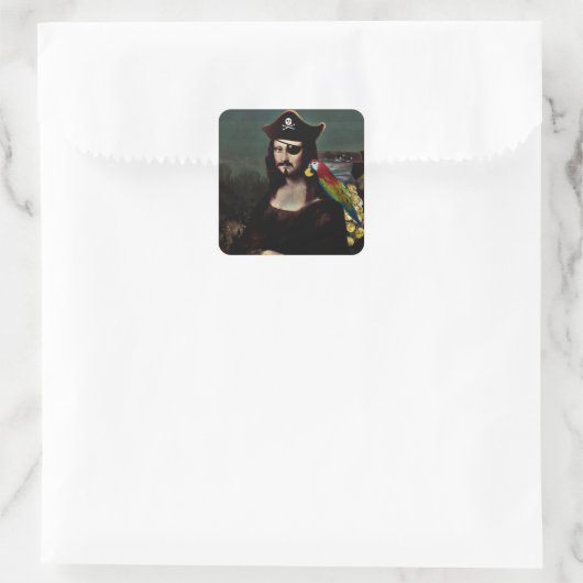 Pirate Mona Lisa with Eye Patch Quadratischer Aufkleber (Tasche)