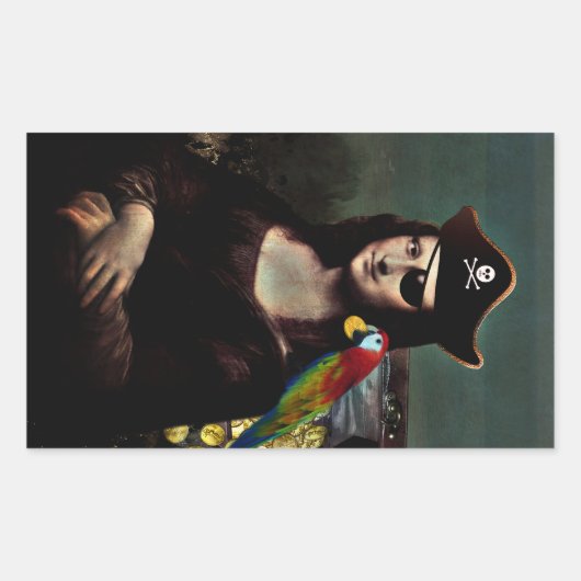 Pirate Mona Lisa with Eye Patch Rechteckiger Aufkleber (Vorderseite)