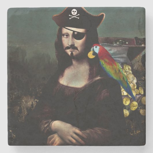 Pirate Mona Lisa with Eye Patch Steinuntersetzer (Vorderseite)