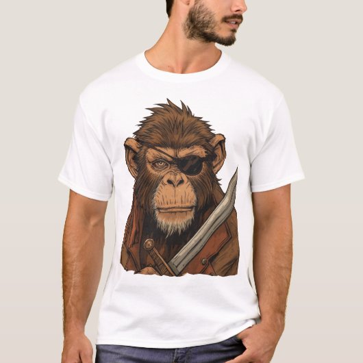Pirate Monkey mit Schwert - Bold Adventure Art T-Shirt (Vorderseite)