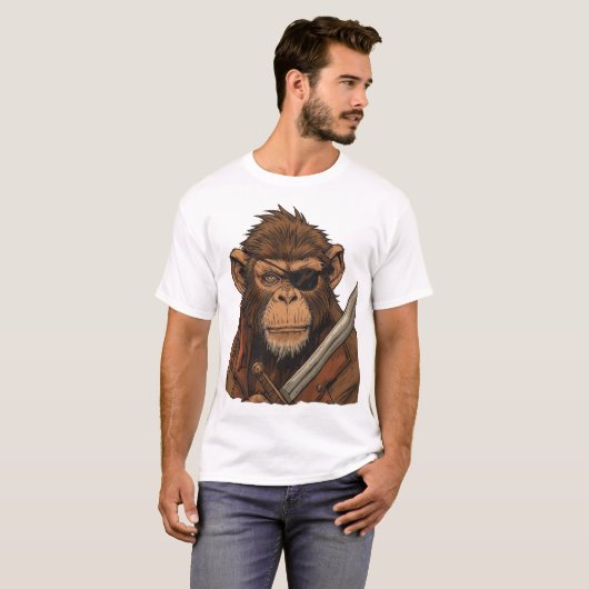 Pirate Monkey mit Schwert - Bold Adventure Art T-Shirt (Vorne ganz)