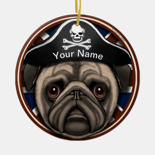 Pirate Mops Keramik Ornament (Vorne)