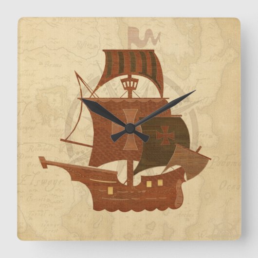 Pirate Mystery Ship Quadratische Wanduhr (Vorderseite)
